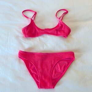 Aerie Textured Bikini in Hot Pink, XS.